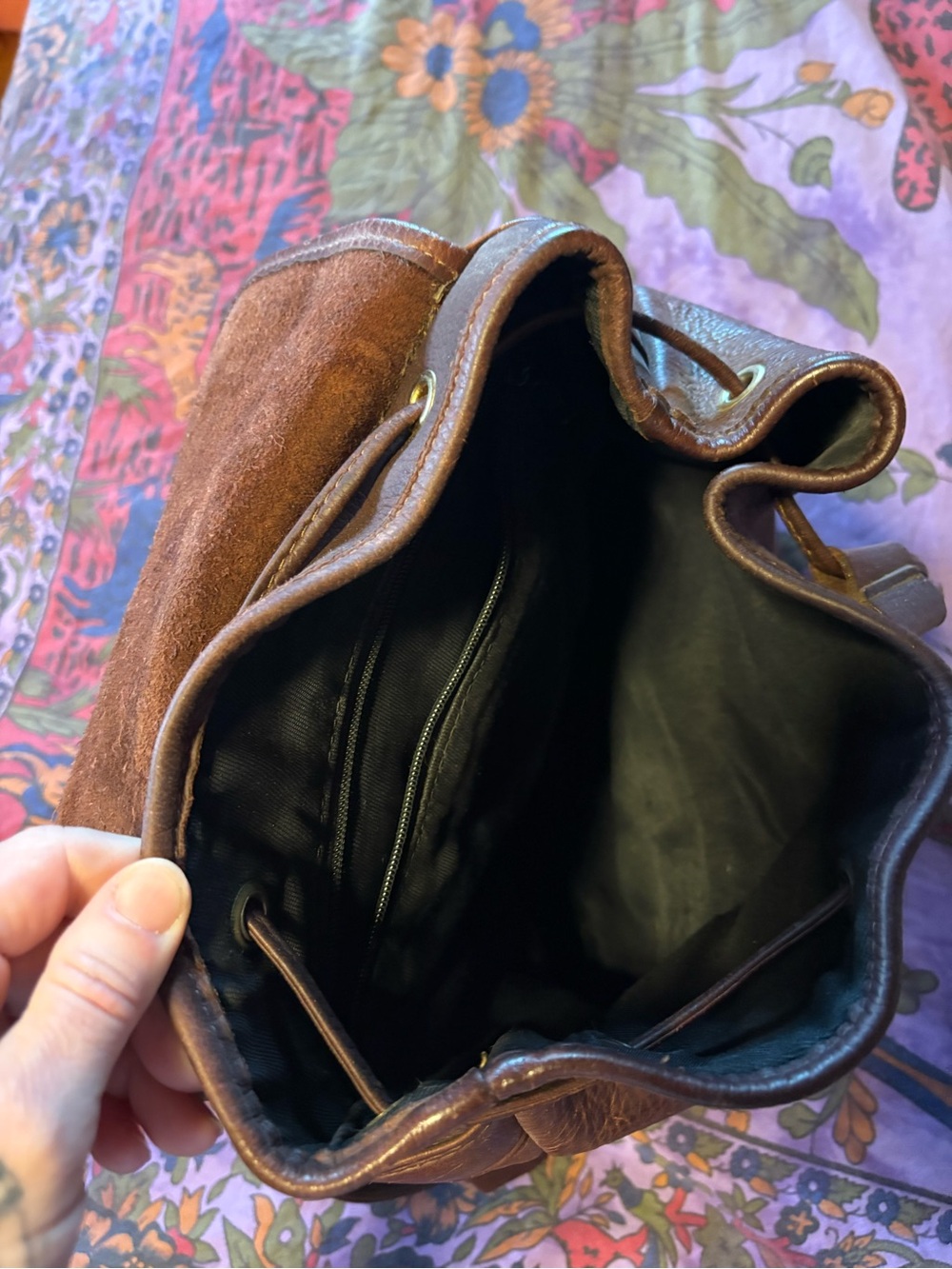 Leather Drawstring Backpack - Brown - Picture 3 of 4